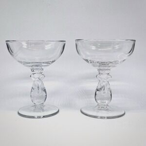 Vintage HEISEY Lariat Champagne Sherbet Glass  4 7/8"  Set of 2 UV Glow